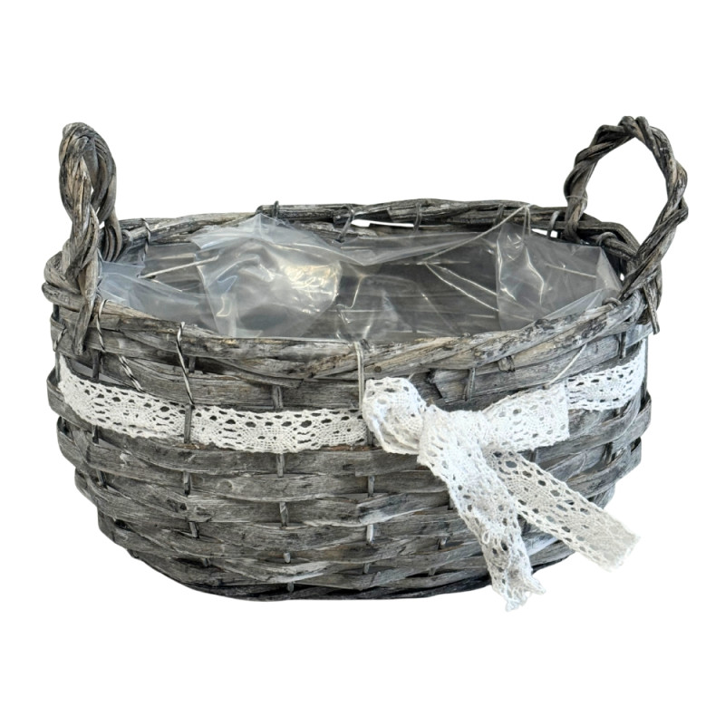 Osłonka wiklinowa Owalna z Wstążką Szara Dekoracyjna Kwiaty Kompozycja 22cm Osłonka wiklinowa Owalna z Wstążką Szara Dekoracyjna Kwiaty Kompozycja 22cm