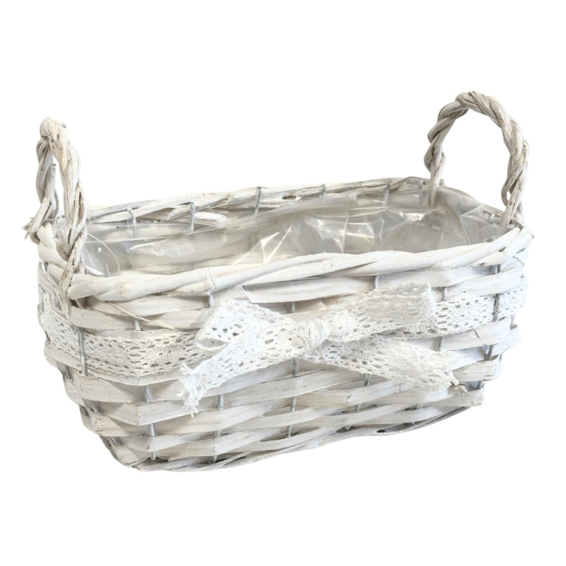 Osłonka wiklinowa z Wstążką Biała Dekoracyjna Kwiaty Kompozycja 22cm