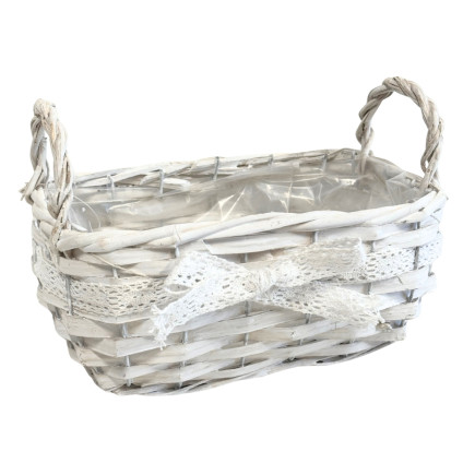 Osłonka wiklinowa z Wstążką Biała Dekoracyjna Kwiaty Kompozycja 22cm