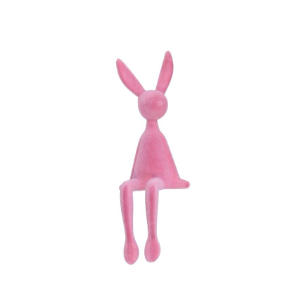 Figurka Zajączek Zając Flokowany Różowy Ozdoba Wielkanoc Siedzący 28 CM