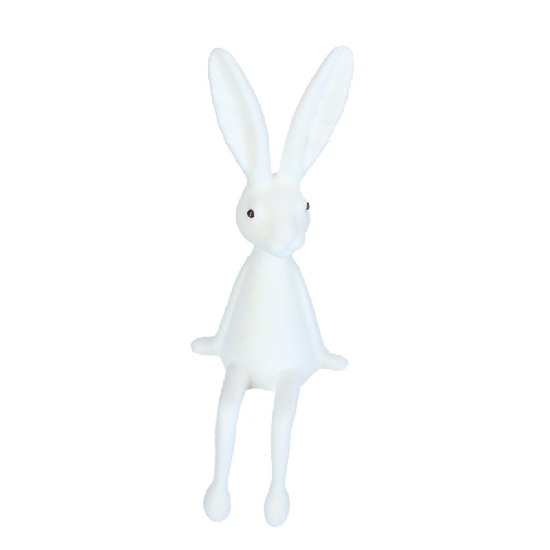 Figurka Zajączek Zając Flokowany Kremowy Ozdoba Wielkanoc Siedzący 39 CM