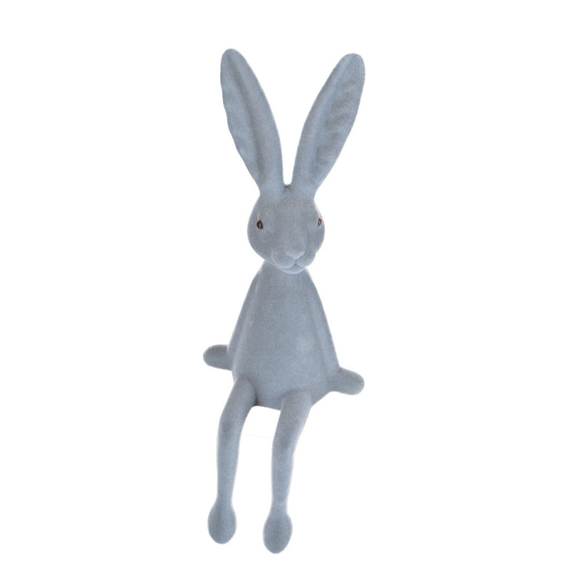 Figurka Zajączek Zając Flokowany Szary Ozdoba Wielkanoc Siedzący 39 CM