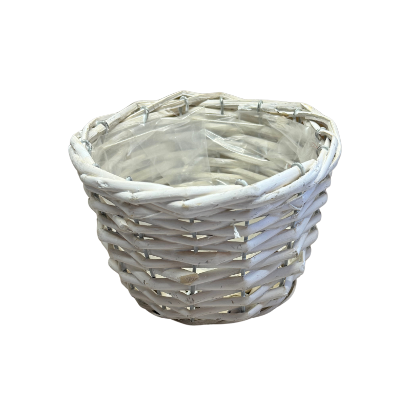 Osłonka Wiklinowa Gruba Okrągła do Kwiatów Biała 16/10 cm
